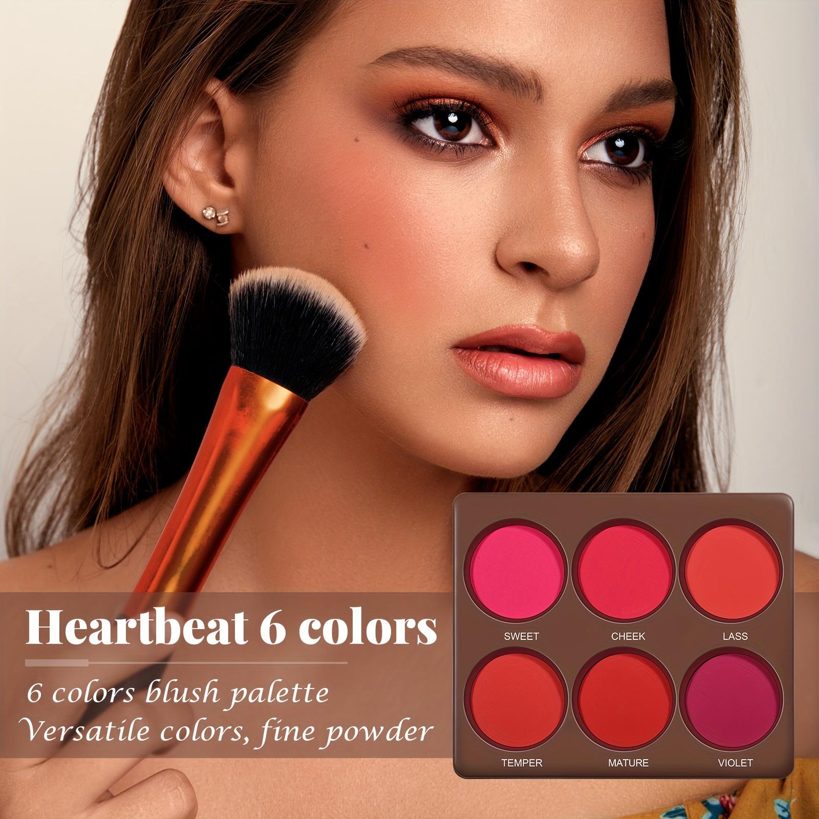6-Color Blush Palette - Romantic Flower, Matte & Shimmer Powder, Buildable Coverage, 6 Shade Face Blush (Soft, Warm, Nude, Blush, Berry), Smooth Blendable for Light Beige Tones