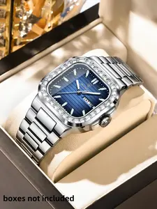 Poedagar Men's Fashion Casual Square Watch, Square Dial Wristwatch, Waterproof, Bright, Date, Week, Men's Watch, Stainless Steel, Casual Fashion, Quartz, Men's Watch, Casual Analog Watch