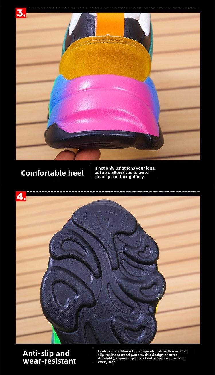 2026 Spring and Autumn New Colorful Dad Shoes Hip-Hop Street Style Sports Color-Block Casual Unique Platform Rainbow Women's Shoes Large Size Comfortable and Durable