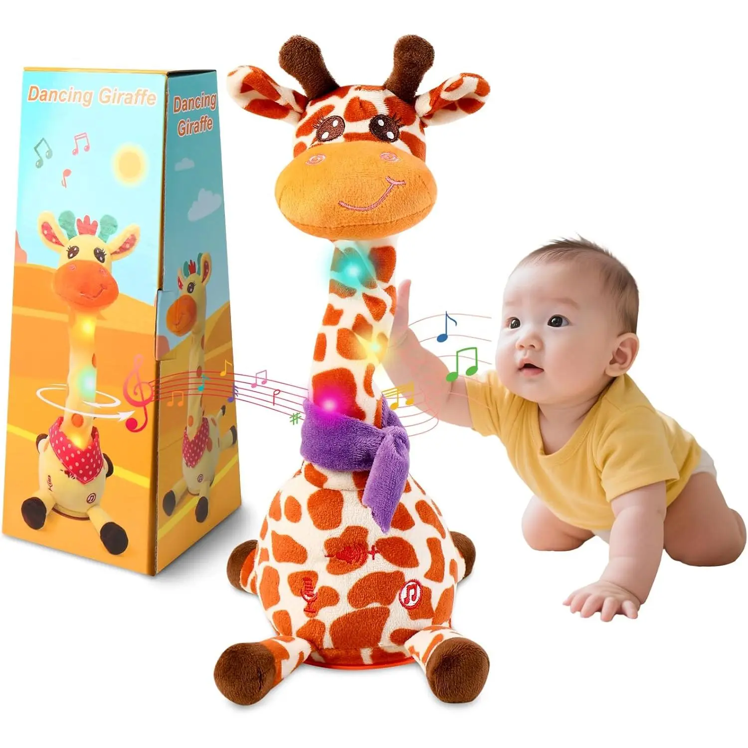 Talking Dancing Animal Giraffe Baby Toy for 0-3 Years, Adjustable Volume Tummy Time Toy, Repeats What You Say, Sings, Records, Supports Sensory Education & Confidence Building, Christmas Gift for Toddlers