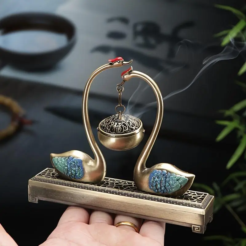 Swan Lake Dual-Use Chinese Scented Incense & Burner Stove, Home Desktop Small Ornament, Fragrance Incense Holder & Perfume Burner for Aroma Diffusion, Fragrance Incense Holders