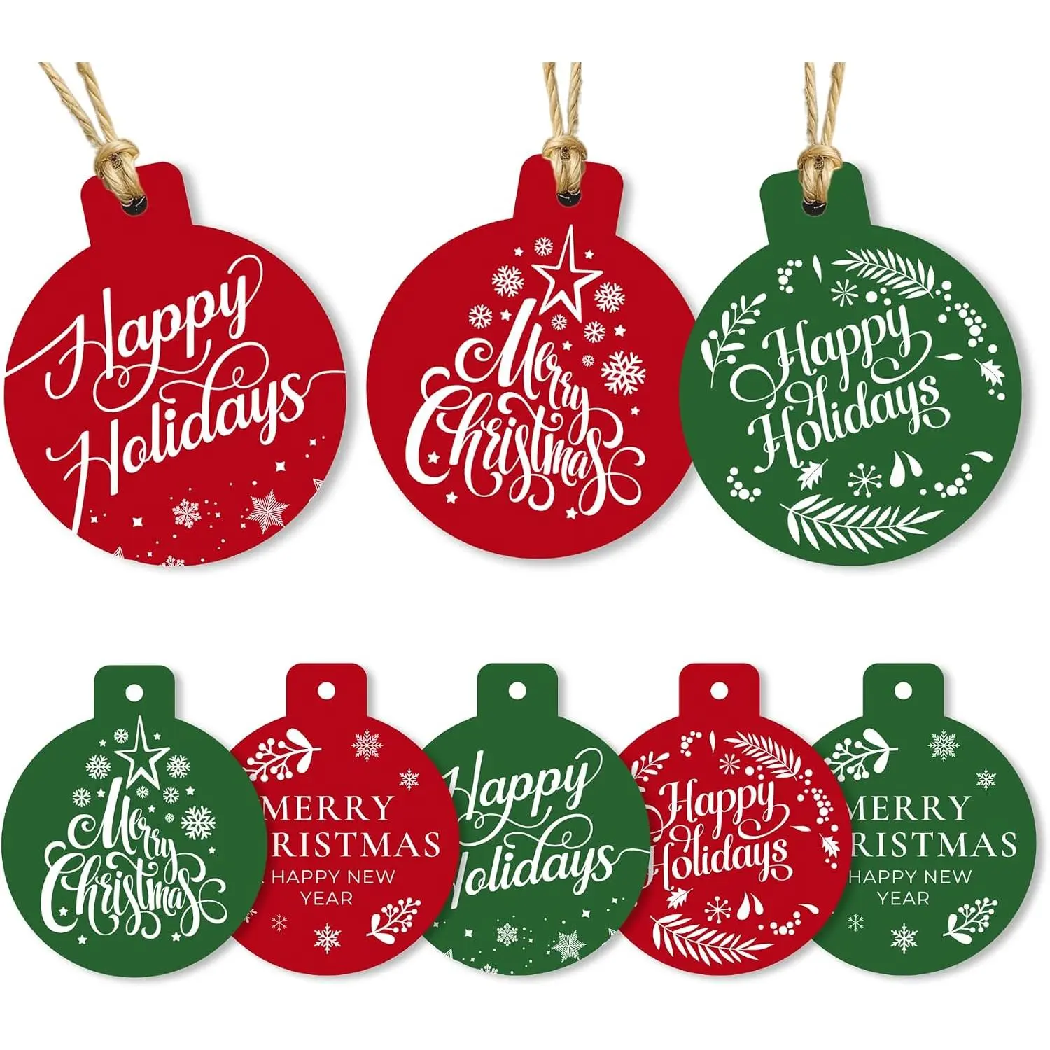Ornament-Shaped Christmas  Tags - 80 Round Holiday Tags with String | 8  Designs, 80 Christmas  Tags, String Included, 350gsm Christmas Name Tags for Christmas Presents & Wrapping