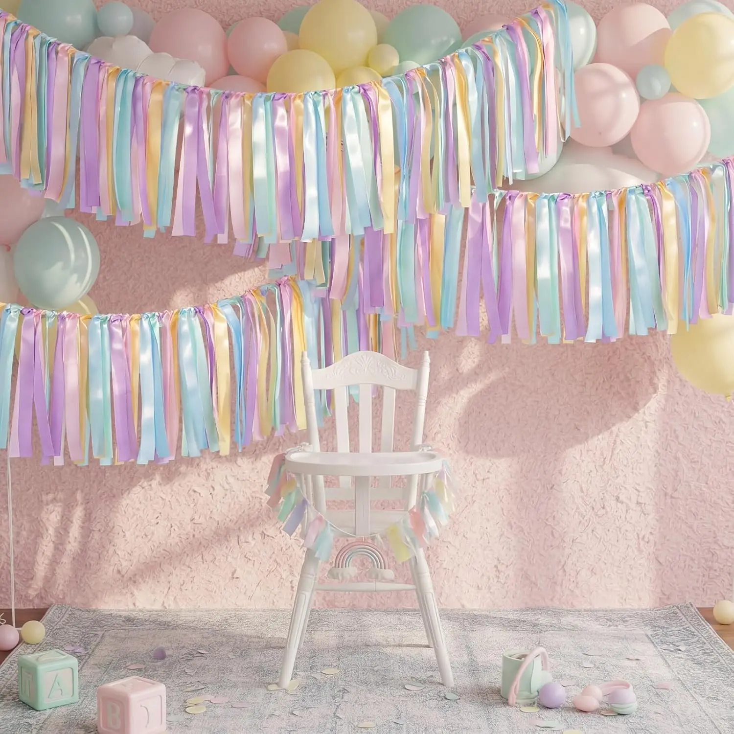 3 Pack Pastel Satin Ribbon Tassel Garland 19 FT Fabric Banner Boho Bunting Streamers for Baby Shower Birthday Wedding Nursery Wall Hanging Decor Photo Booth Backdrop