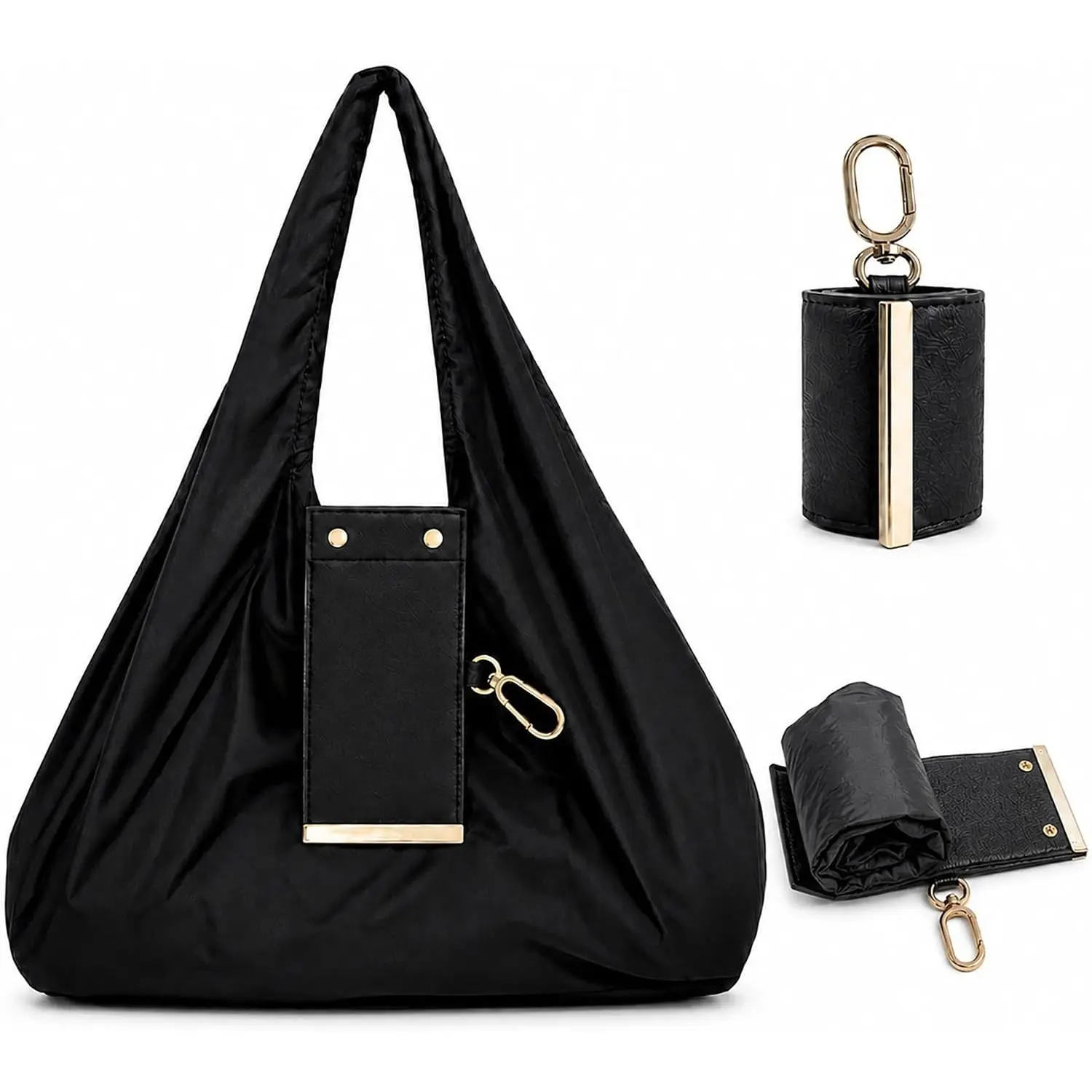 Foldable Keychain Tote Bag with Key Ring, Reusable Grocery Bag, Lightweight Packable Shopping Bag, Mini Travel Pouch