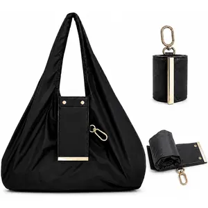 Foldable Keychain Tote Bag with Key Ring, Reusable Grocery Bag, Lightweight Packable Shopping Bag, Mini Travel Pouch