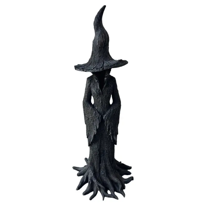 20cm Witch Statue - Gothic Barrel Resin Figurine, Halloween Ideas Decor with Creepy Cute Grinning Jack-O-Lantern Accent, Witchcraft Aesthetic Indoor Home Decor, Indoor Decor