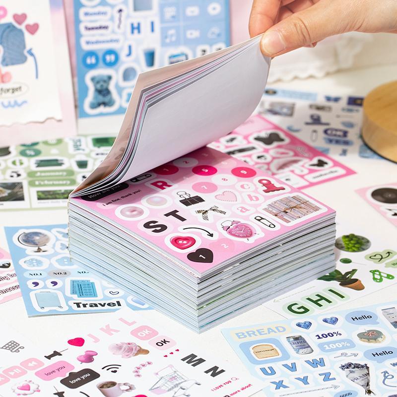 Square Art Sticker Book, 20 Sheets/book Vintage Style Design Stickers, Alphabet Stickers, Creative DIY Decorative Sticker Scrapbook Materials for Notebooks, Water Bottles, Photo Albums, Gift-Wrapping Labels and Handmade Crafts, Sticker Collage Pack