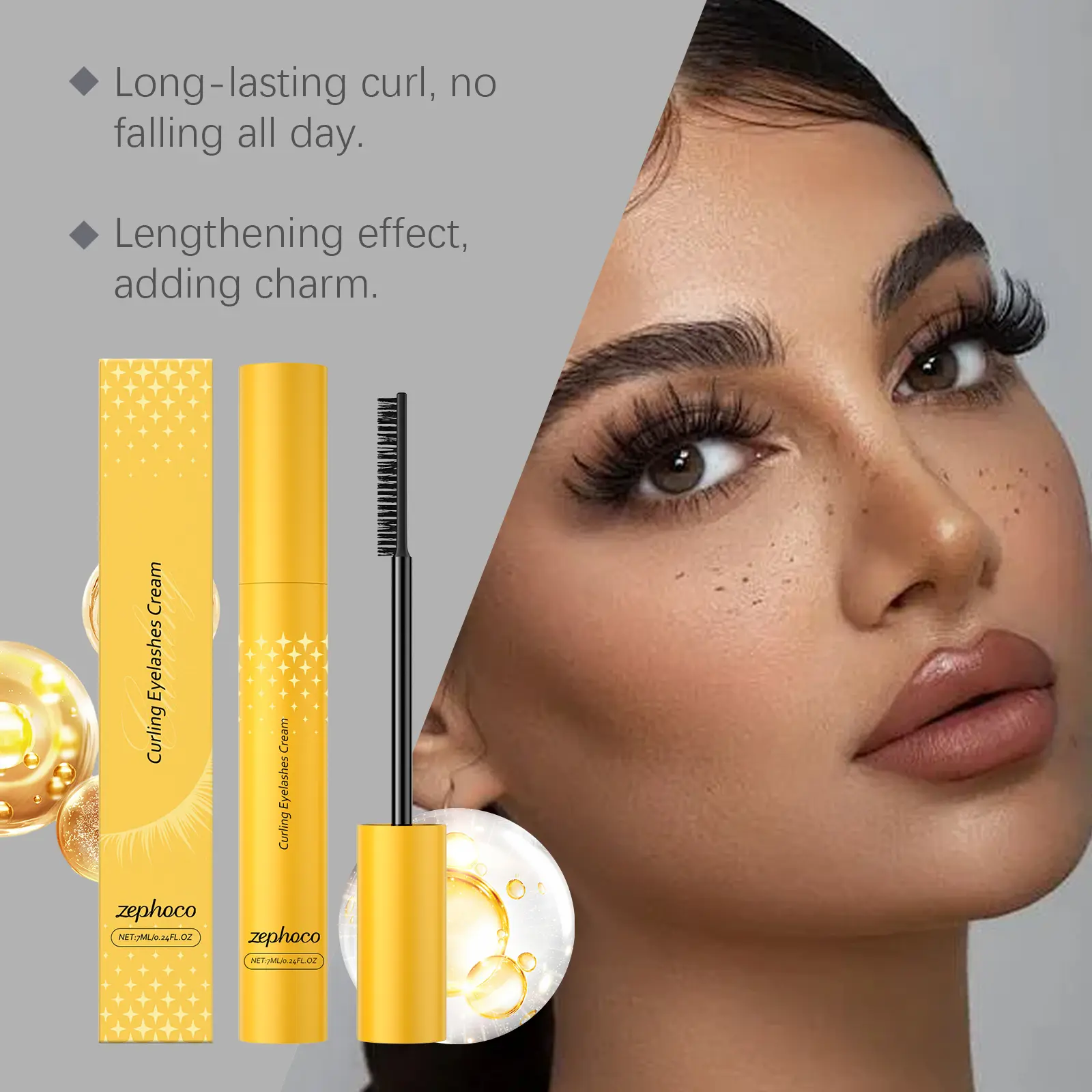 Longwear Curling Mascara that Lengthens Lashes, Volumizing and Smudgeproof Formula, Portable Eyelash Cosmetic for Daily Makeup
