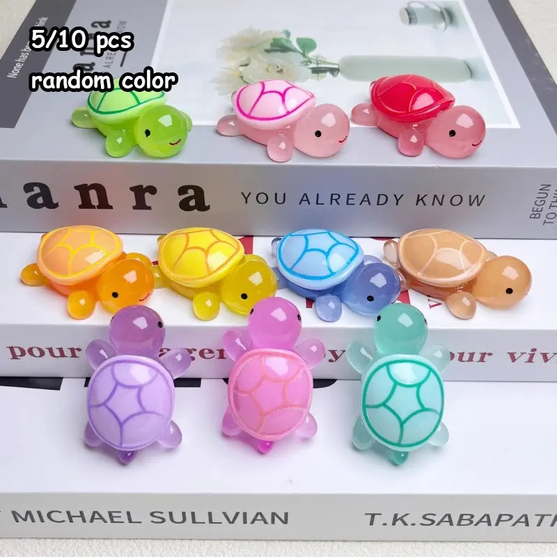 5/10pcs Random Color Jelly Transparent Small Turtle Decorative Ornaments, 4.5cm Large Size Maroon Glow Turtle, DIY Fish Tank Micro Landscape Accessories, Fish Tank Decorations