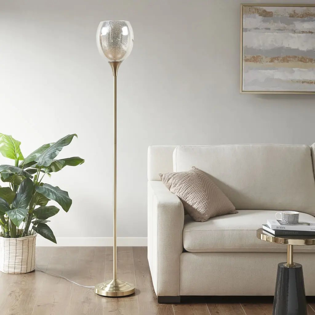 ARCH Uplight Floor Lamp with Mercury Glass Shade, Elegant Torchiere Standing Lamp for Living Room, Bedroom, Office, Hallway, Warm Ambient Lighting, Decorative Mercury Glass Torchiere Floor Light, Plug-in, 1-Pack, Home Furniture and Household