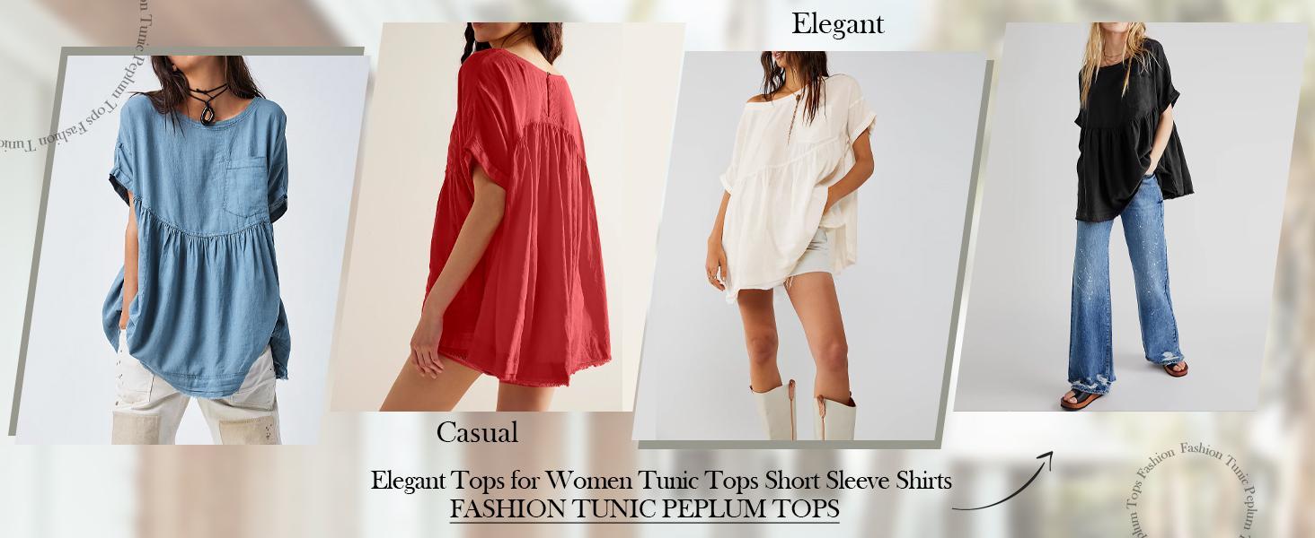 Imily Bela Womens Summer Babydoll Tops Casual Loose Fit Peplum Oversized Tunic Shirts