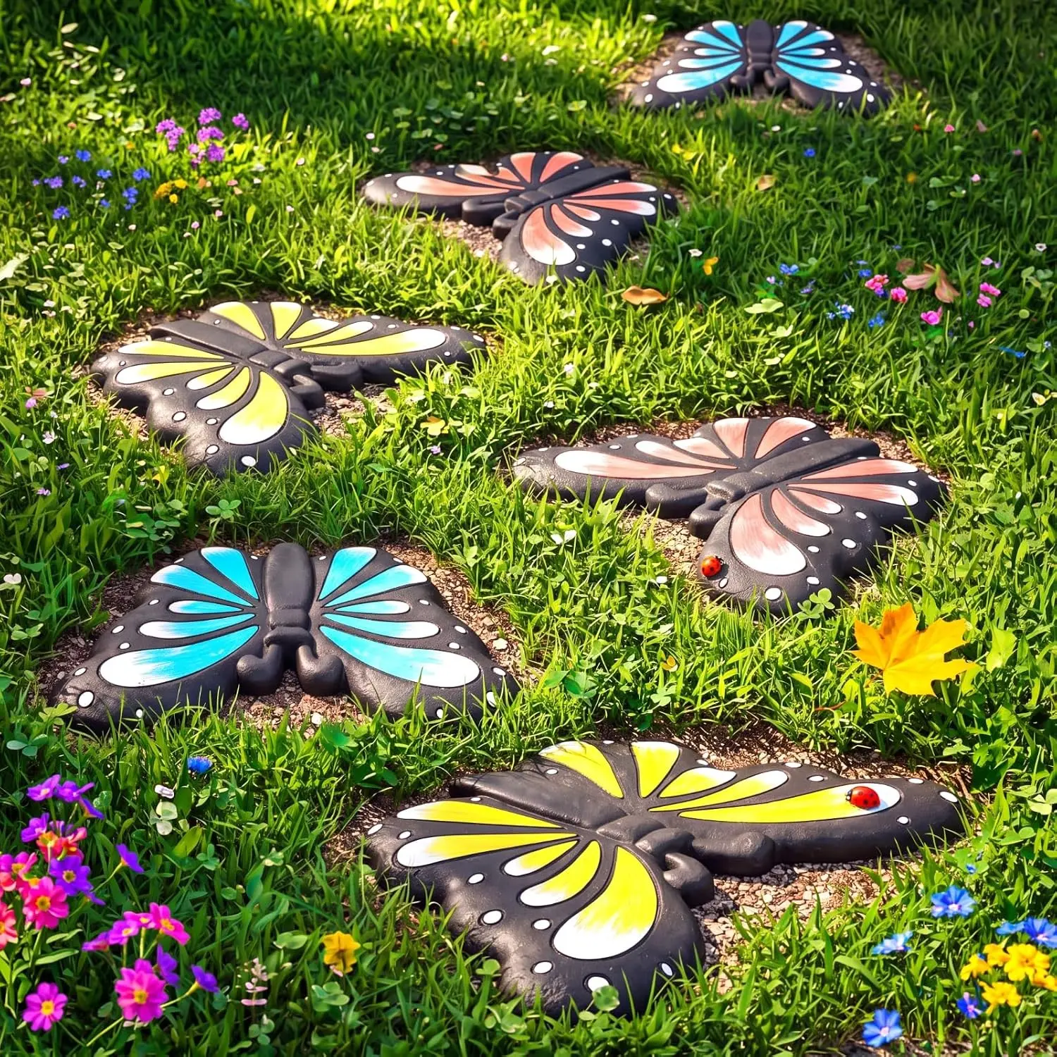 6 Pcs Stepping Stone Garden Stepping Stones Walkway Decorative Stone for Garden Decor Outdoor Flower Beds Yard Decorations (Butterfly)