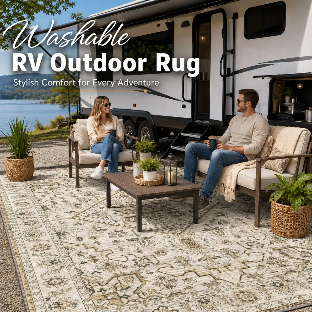 ORHOPUI Washable RV Outdoor Rug, Large Camping Mat for Camper and Travel Trailer, Portable Picnic Mat for Beach, Campsite, Park, Festival, Road Trip and Outdoor Recreation, 5x7, 6x9, 8x10, 9x12 ft