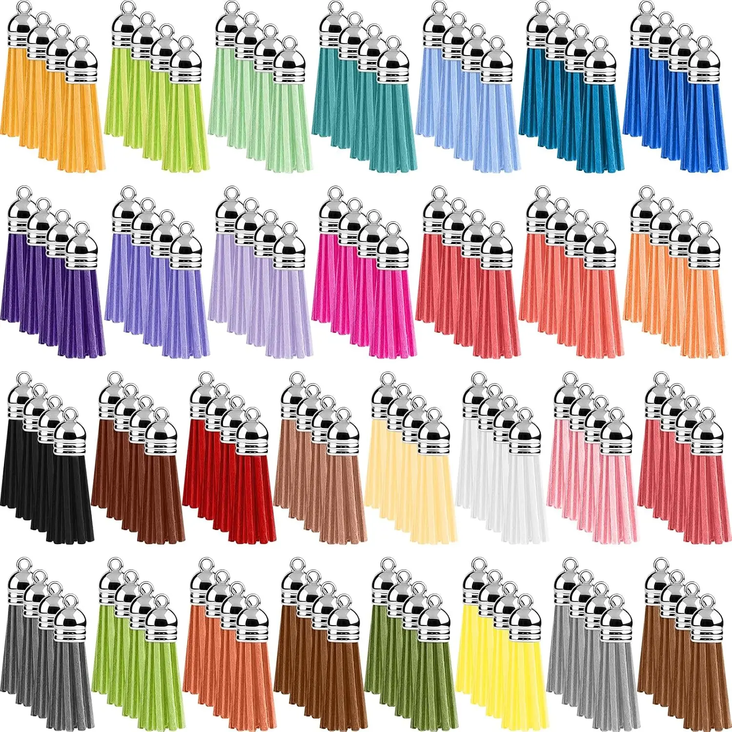 120 count Multicolor Keychains Tassel 38mm  White Hat Leather Tassels for   Making Craft Supplies