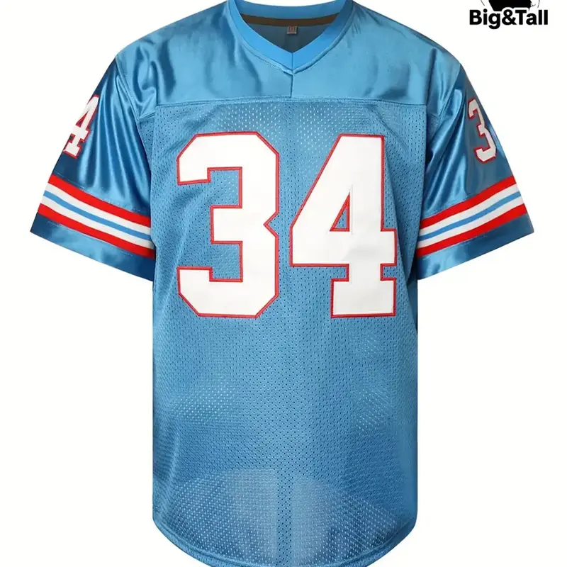 [plus Size] Letter & Number Patched V Neck Short Sleeve Football Jersey, Men's Striped Trim Breathable Soccer Uniform, Loose V Neck Classic Retro Mesh Pullover Sports Top, Sporty Top