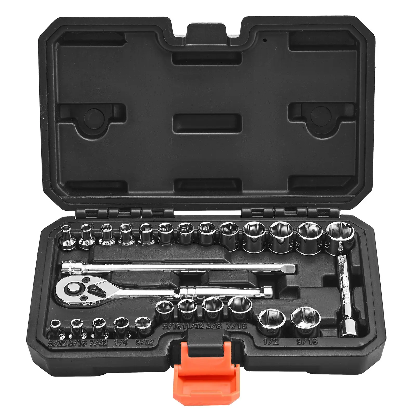 VEVOR XL3269 Impact Resistant Mechanic Socket Set, 27-Pcs 1/4-in Drive SAE/Metric Chrome Plate CR-V Steel Kit with Ratchet, Bars, Socket Bits, Storage Case (1.98 lbs, 8.46x5.35x1.97 in) – Ideal Present Choice for Automotive Repair, DIY Projects