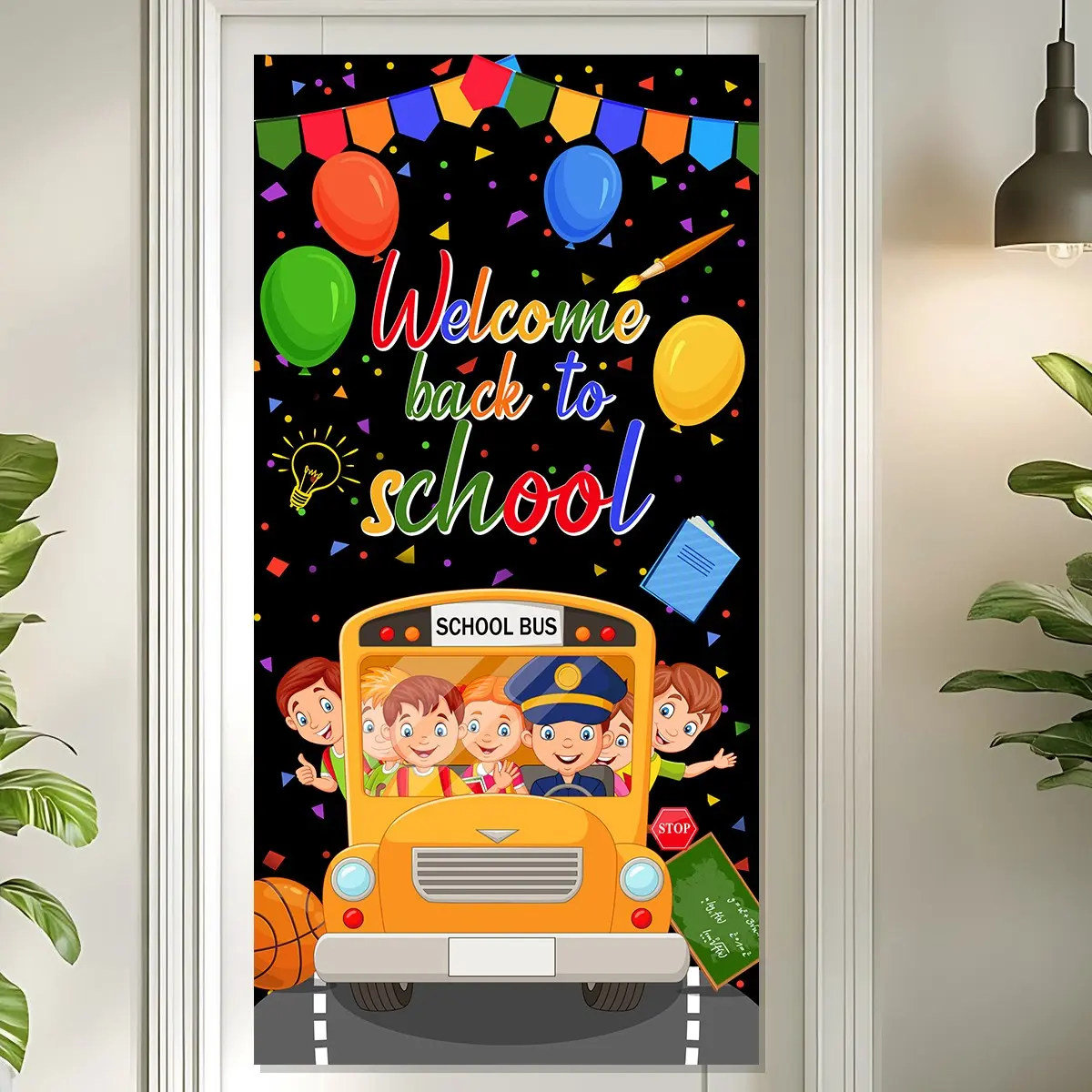 15075cm School Bus Apple Poster Party Decoration, Welcome Back to School Banner, Wall Hanging Background, Doorway Poster Set