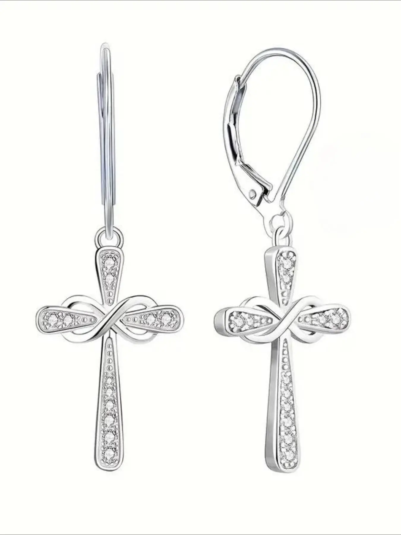 Hypoallergenic Ear Jewelry with Gift Box Exquisite Cross Design Shiny Zirconia Inlaid Dangle Earrings Faithful Jewelry