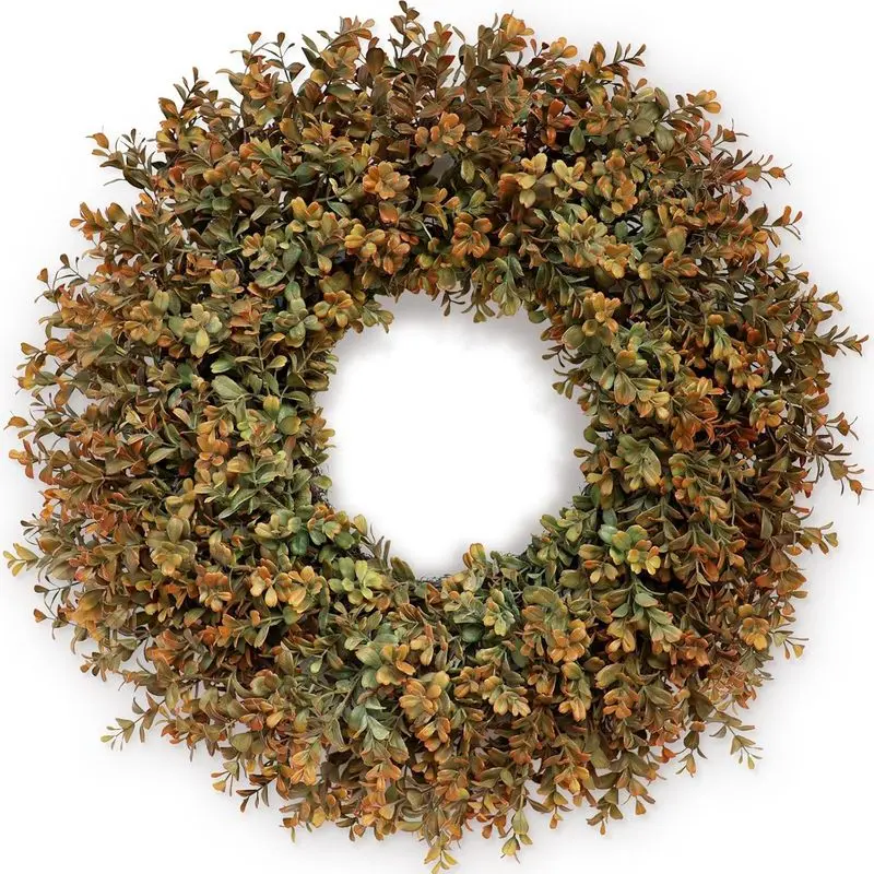 26''Large Artificial Fall Boxwood Wreath for Front Door Decor(Orange-Green) |   Plump & Full Fake Autumn Wreath, Faux Greenery Wreath,for Window Home Farmhouse Wall Thanksgiving Day Harvest Festival Decor