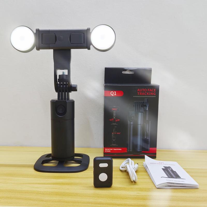 Auto Face Tracking Stabilizer, 360° Rotatable Cellphone Holder with Remote & Fill Light, Camera Gimbal Stabilizer, Smart Shooting Phone Stand for Video Vlog Live Stream, Tripod Light