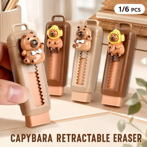 Capybara Eraser with Retractable Push-Pop Design, Multifunctional Stationery, Cute Animal Theme Durable Polyester Eraser for School, Classroom Supplies, Office & Art Supplies (Multiple Colors)