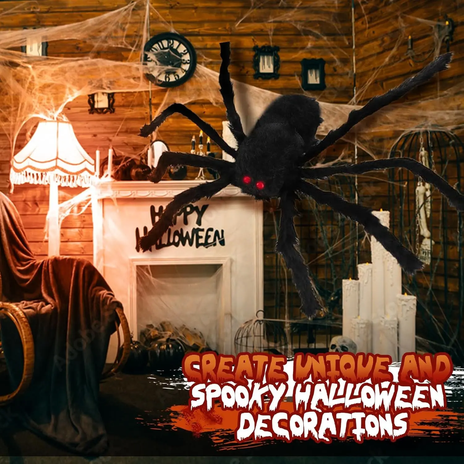Halloween Triangle Spider Web Plush Spider, Indoor Outdoor Garden Lawn Decoration, Prank Scene Setup, Festive Halloween Decorations