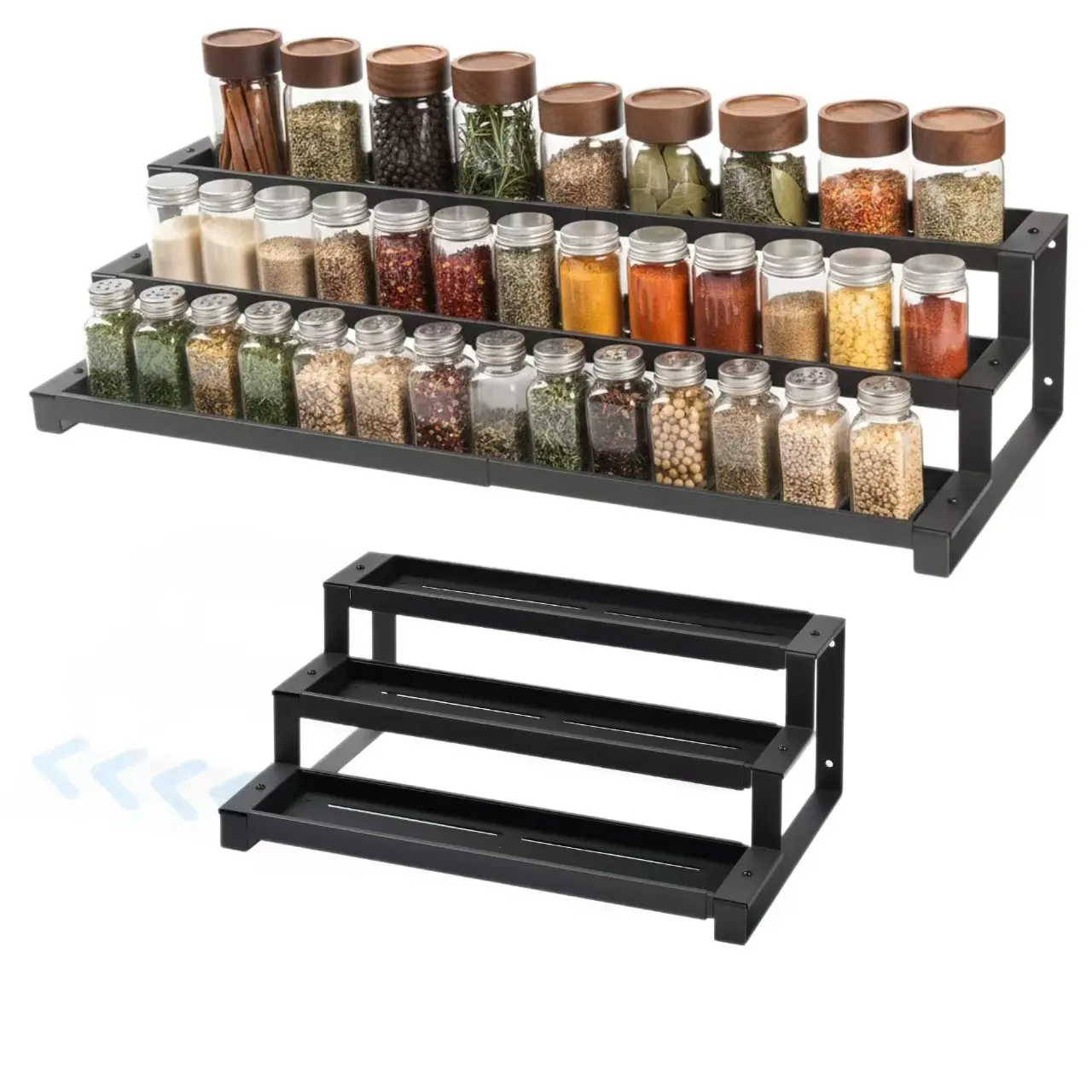 Adjustable Three-Tier Spice Rack, Countertop Organizer, Kitchen Storage Shelf, Condiment Holder, Space-Saving Design, Easy to Use