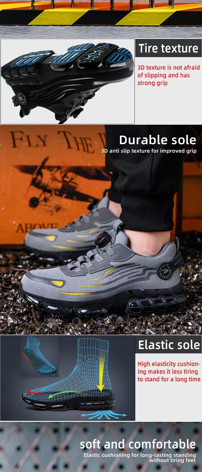 【Nano Composite Toe】Men's Lace Up Low Top Anti Piercing & Anti Smashing Safety Shoes with Rotating Button, Casual Comfortable Breathable Contrast Mesh Work Shoes, for Outdoor Work composite toe shoes