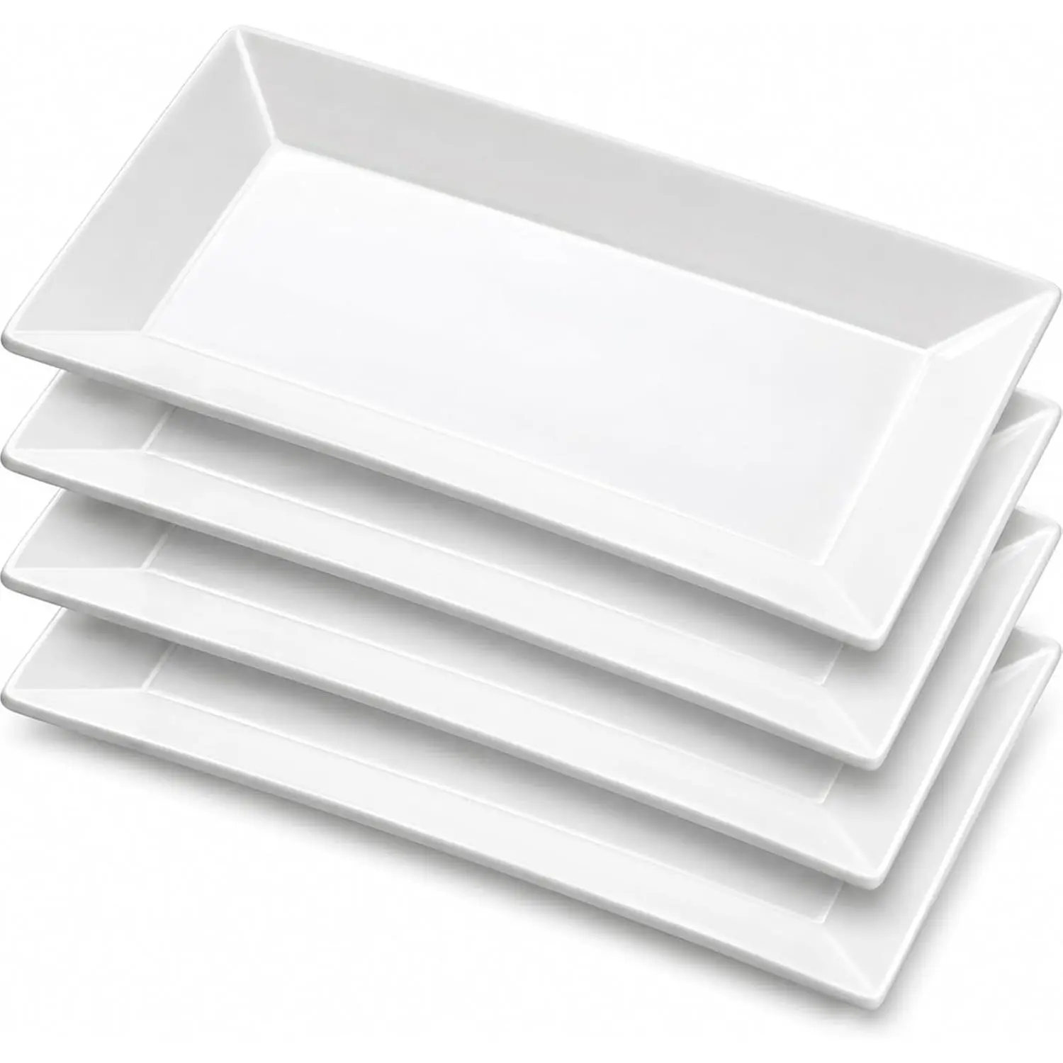 Set of 4 9.75 Inch Elegant White Porcelain Rectangular Serving Platters, Dinner Plates for Sushi, Snacks, Cake, Meat & Appetizers
