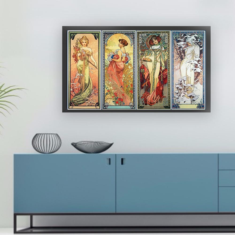 Four Seasons Goddess 11CT 3 Strands DIY Counted Embroidery Needlepoint Starter Kits for Beginners Adults Home Decor Cross Stitch Patterns Arts Craft Kits 35.43x19.69in