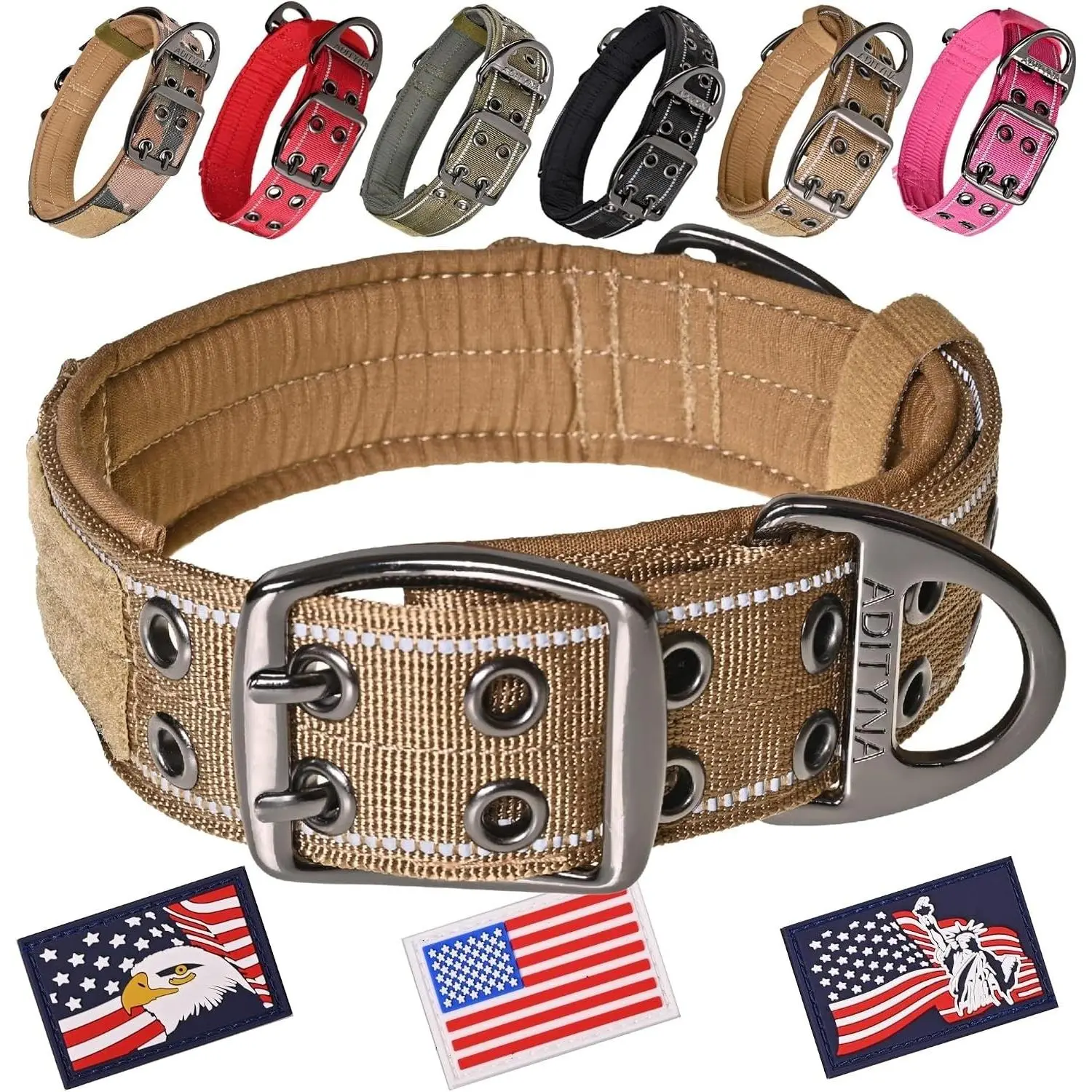 Heavy Duty Dog Collar for Large Dogs - Reflective Collar with Handle for Training, and Walking - Wide, Thick, Tactical, Soft Neoprene Padded
