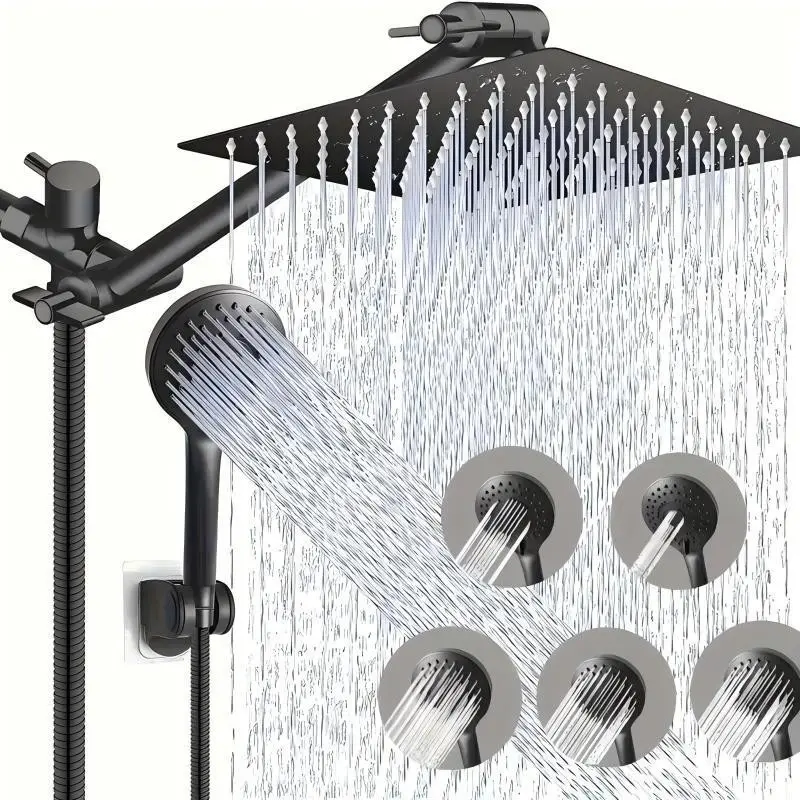 High-Pressure Rain Shower Head, Handheld Combo, 11-Inch Extended Holder, 9 Spray Modes, Leak-Proof, Adjustable Height & Angle, Chrome, Matte, Shower Head With Handheld High Pressure