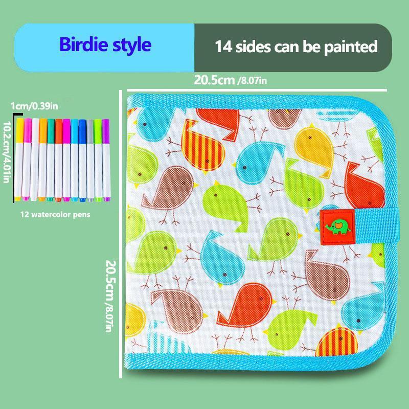 2026 Kids Erasable Drawing Set, Waterproof Magic Book with Watercolor Pens, Creative Dinosaur Bird Bear Writing Painting Kit, Boys Girls Gift