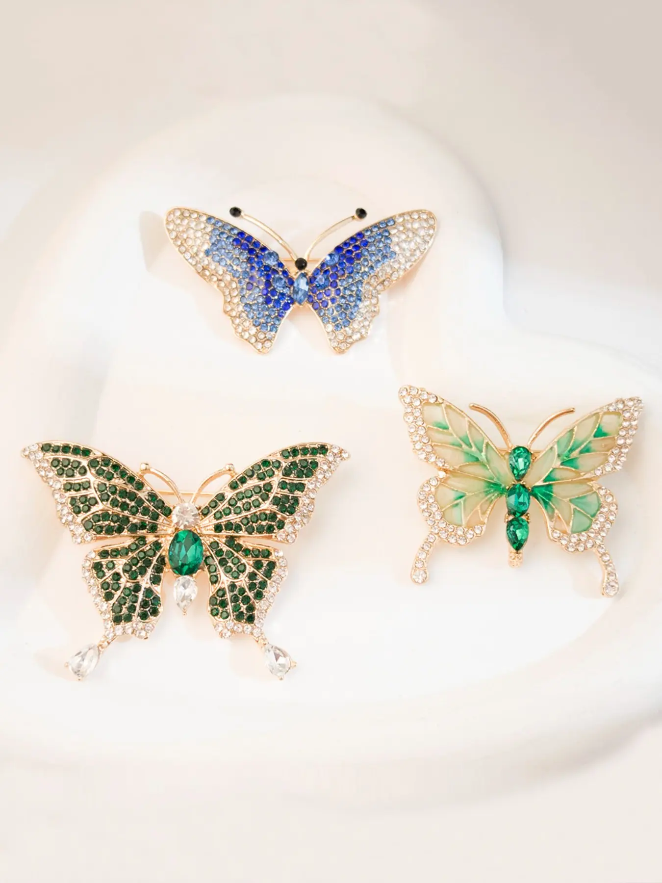 3pcs Brooches, Brooch Set, Vintage Elegant Rhinestone Butterfly Brooches, Women Full Rhinestone Enamel Pins, Perfect for Office Suits, Evening Gowns, Coats, Gift for Mom, Best Friend