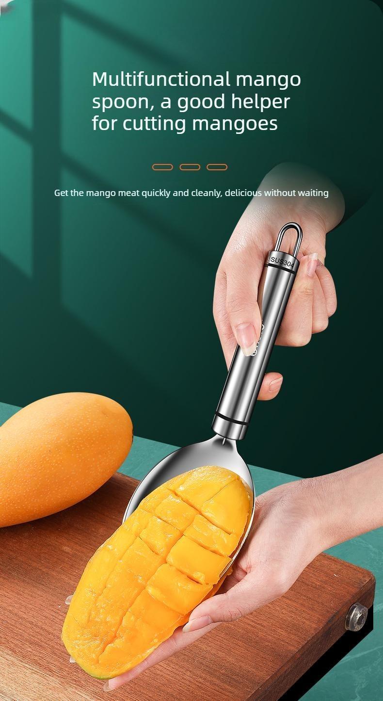 Mango peeler, avocado slicer, watermelon flesh remover, stainless steel scooping knife, fruit peeler.