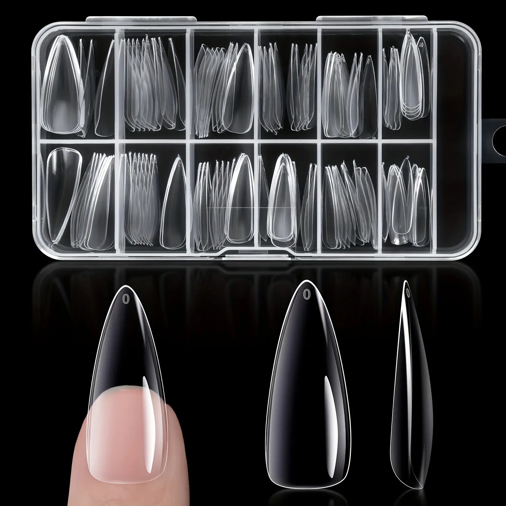 240pcs Transparent & Frosted Almond Shape Nail Tips, DIY Fake Nails, Pre-Formed Full Coverage False Nails, 12 Sizes, Ideal for Salon & DIY Nail Art