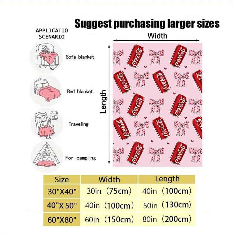 Bebida Coca-Cola Blanket with Bow Multipurpose Soft Office cozy soft fluffy personalized flannel blanket decorative giftable reversible fluffy Gift