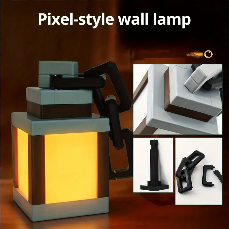 Minecraft Torch Night Light Rechargeable, Pixel LED Lantern Lamp, Kids Bedroom Decor, Gaming Room Atmosphere Light, Gamer Gift