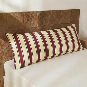 100% Cotton Body Pillowcase – Burgundy & Cream Striped Pillow Cover, Soft Breathable Linen Like Luxury Pillowcase
