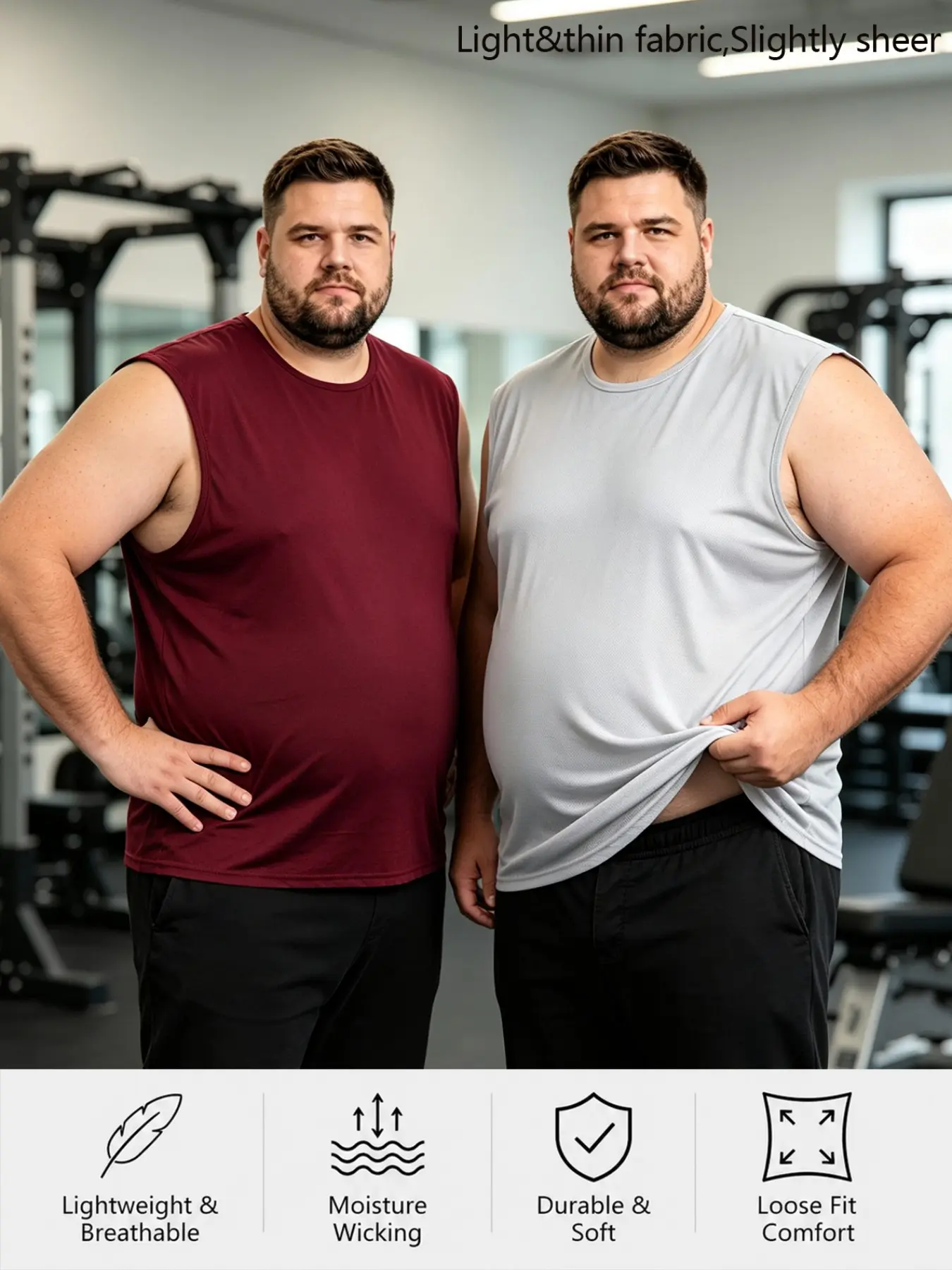Big & Tall Men's Tank Top 1X-8X (2 Pack), Casual Loose-Fitting Short Sleeve, Solid Color, All Seasons, Men's Sports Shirt, Activewear Sleeveless, Breathable Vest, Athletic Tank