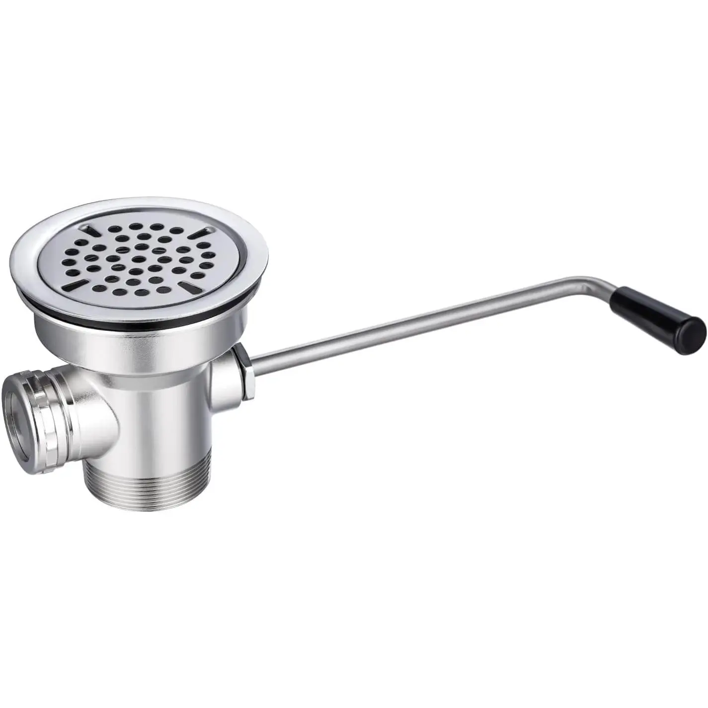 3-1/2" Commercial Sink Drain with Twist Lever Handle, Waste Drain Valve with Overflow Inlet for Restaurant 2/3 Compartment Sink, Easy Controll, Block-Free and Leakproof
