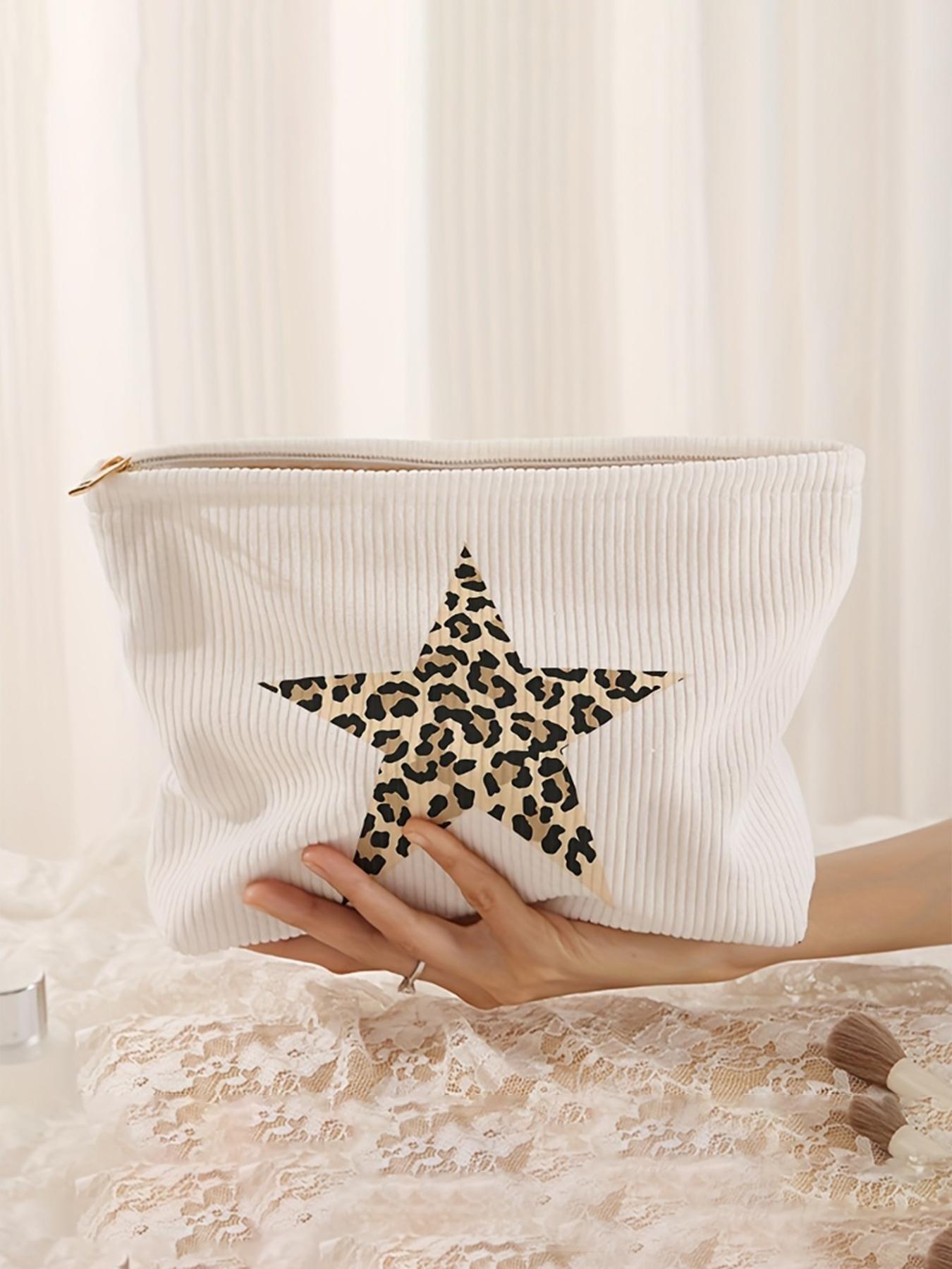 Leopard Star Pattern Makeup Bag, Cute Lightweight Multi-functional Fashion Leisure Makeup Bag, Travel Makeup Bag, Suitable for Leisure Travel and Various Occasions, Cosmetic Pouch, Handheld Cosmetic Pouch