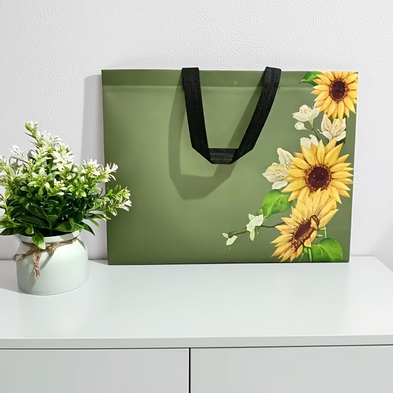 3pcs Green Sunflower Design Non-Woven Tote Bags, Woven Polypropylene Shopping Bags, Party Gift Bags, Suitable for Weddings, Birthdays, Crafts, Party Supplies, and Decorations