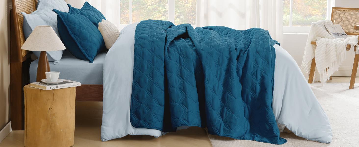 King Size Bedding Set - Teal Lightweight Comforter Bedspreads & Coverlets Turquoise - Bedding Cover Bed All Season - 3 Pieces (1, 2 Pillowcases)