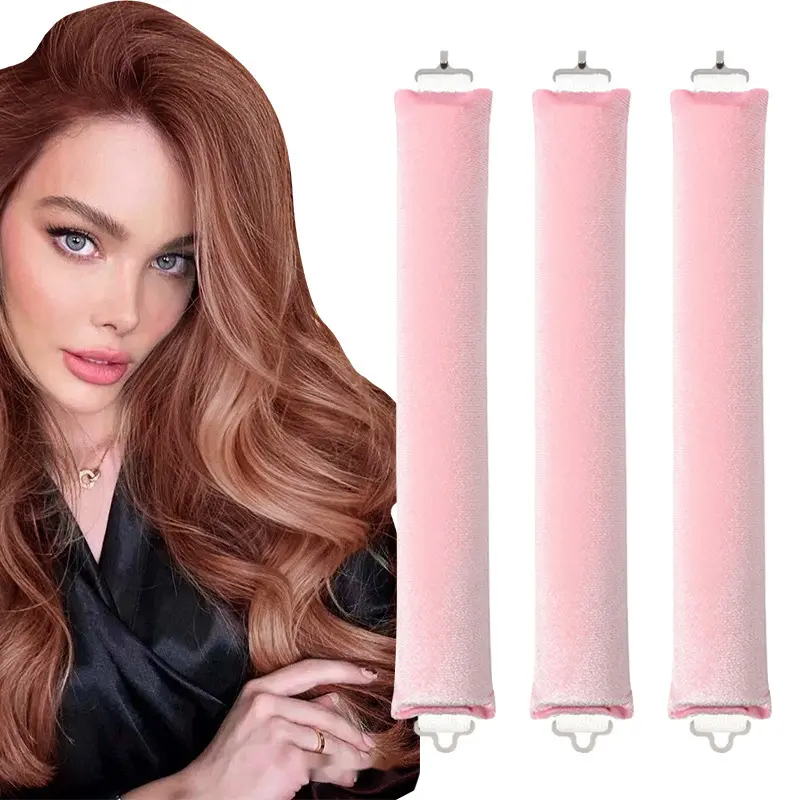 Velvet Heatless Hair Rollers for Bouncy Curls, 3 Pcs Overnight Sleep Styler for Voluminous Blowout Waves, Unisex Roller Set with Easy Lock Rods, Haircare, Wavy Hair Rollers