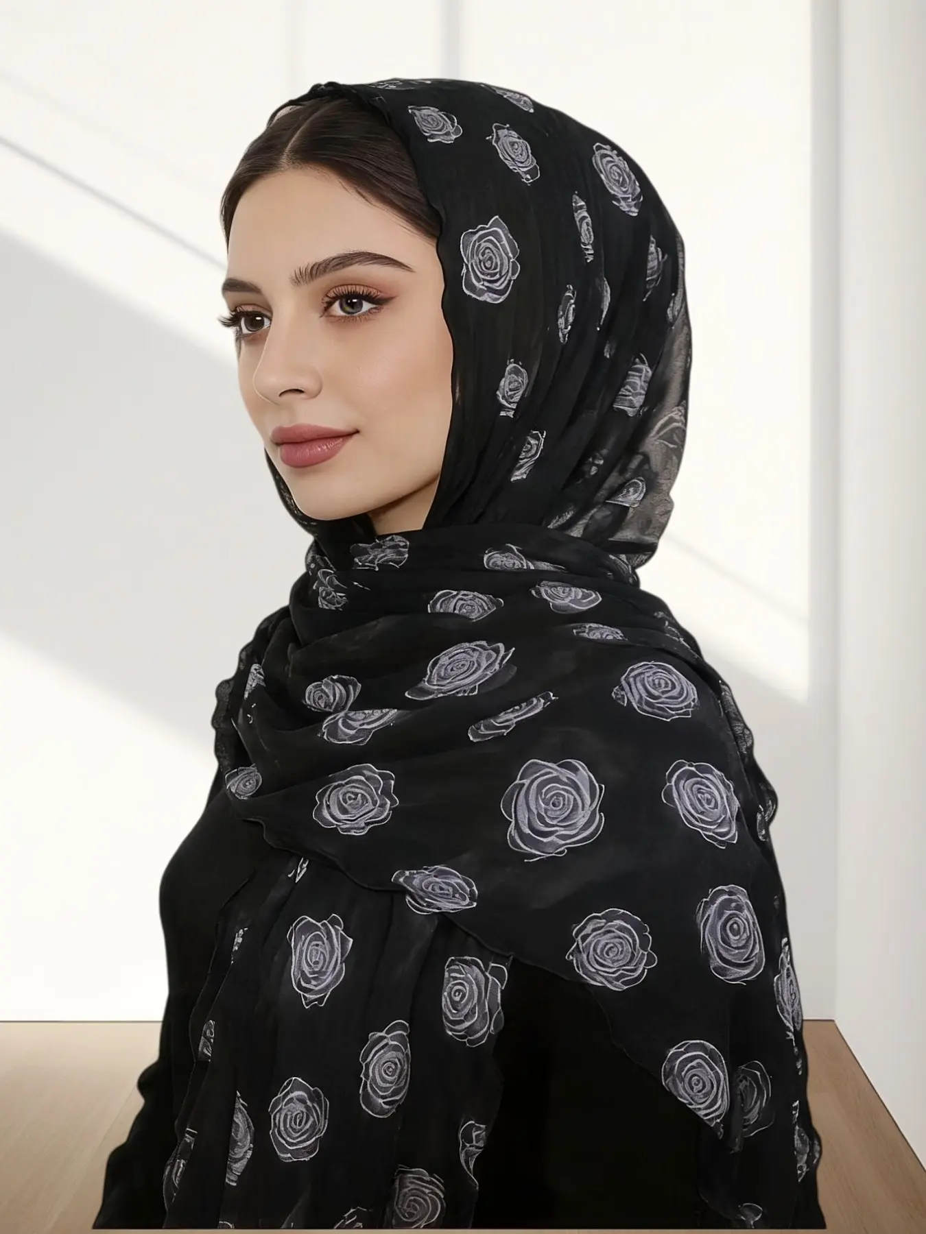 Women's Fashion Hijab For Muslim Print Pleated Ultra-Soft Headscarf, Long Scarf with Wavy Edge, Daily Wear Beach Scarf, Pleated Long Scarf