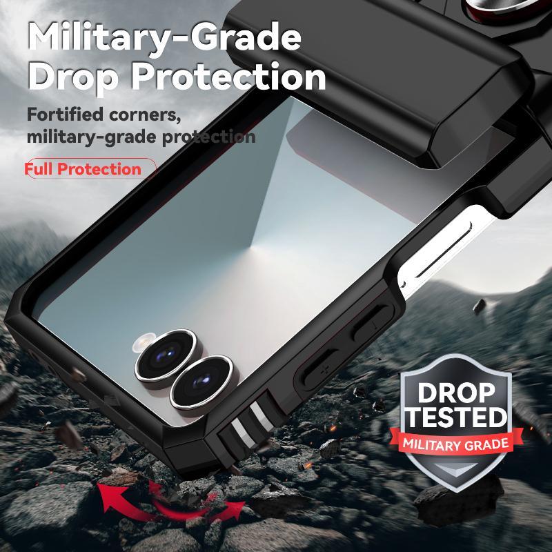 360 ° Rotating Metal Car Bracket Ring Solid Color Armor Lanyard Phone Case For Samsung Galaxy Z Flip 7 6 5 4 3 Protection Cover