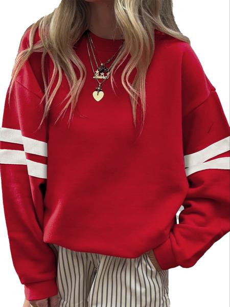 Women's Fall Winter Casual Loose-fit Crewneck Sweatshirt, Long Sleeve Striped Design, Comfortable Oversized Drop Shoulder Top