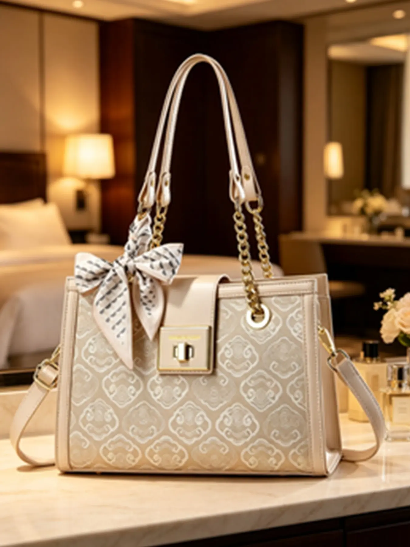 New Elegant PU Leather Messenger Bag, Moire Pattern, Light, Versatile Shoulder Crossbody Bag, All Seasons