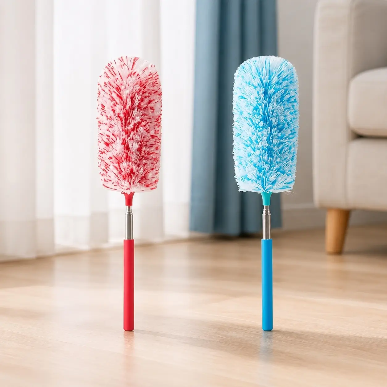 Extendable Detachable Microfiber Duster for Home Cleaning: Anti-Static Washable Head, Telescopic Handle for Furniture Blinds Lights, Reusable Eco-Friendly Design